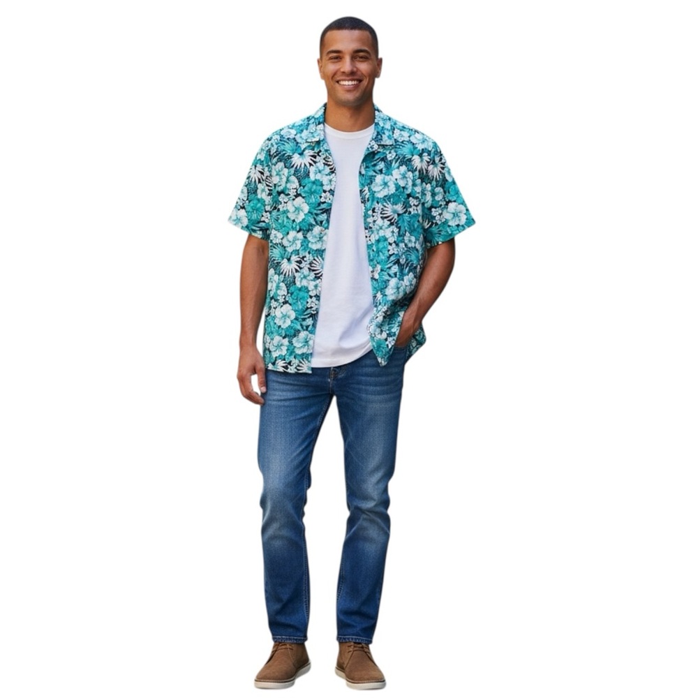 Size Lg Cactus Man Mens Dress Shirt Slim Fit Floral NWOT Tropical Teal Spring